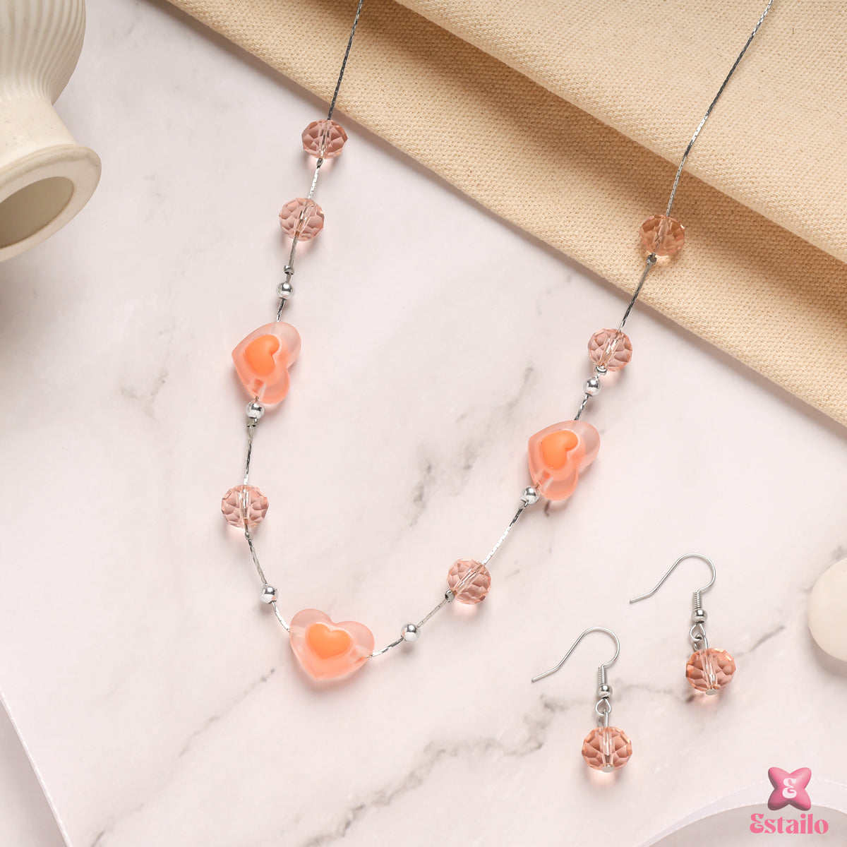 Peach Heart Delight Necklace Set