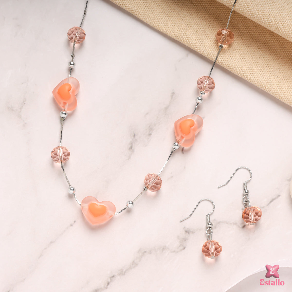 Peach Heart Delight Necklace Set