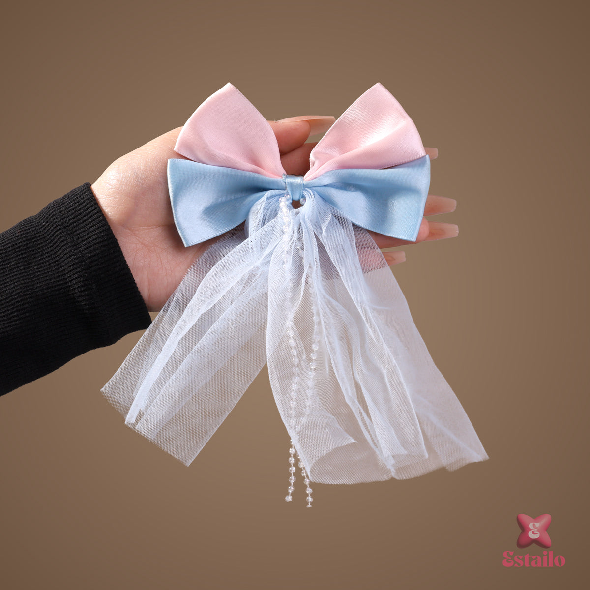 Blue Pink Bow Hair Clip