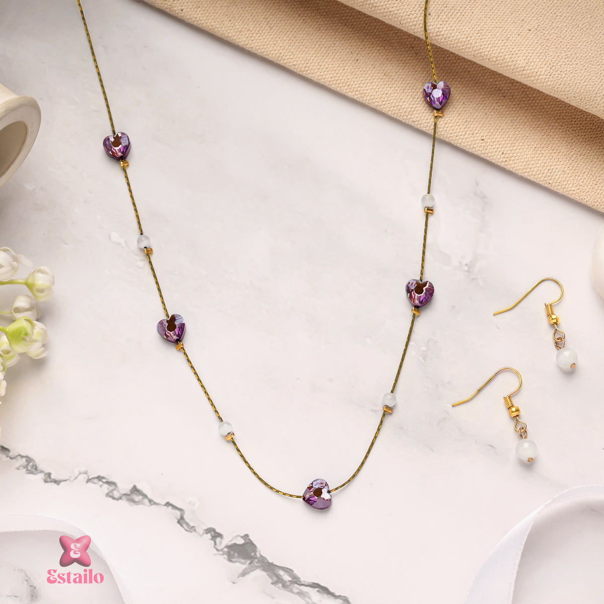 Lavender Heart Necklace Set