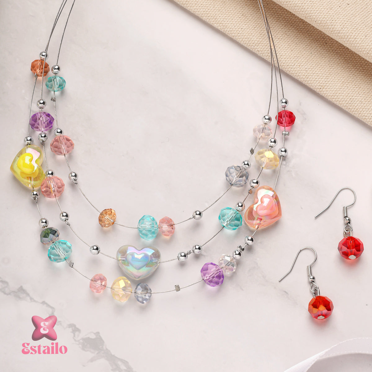 Rainbow Heart Necklace Set