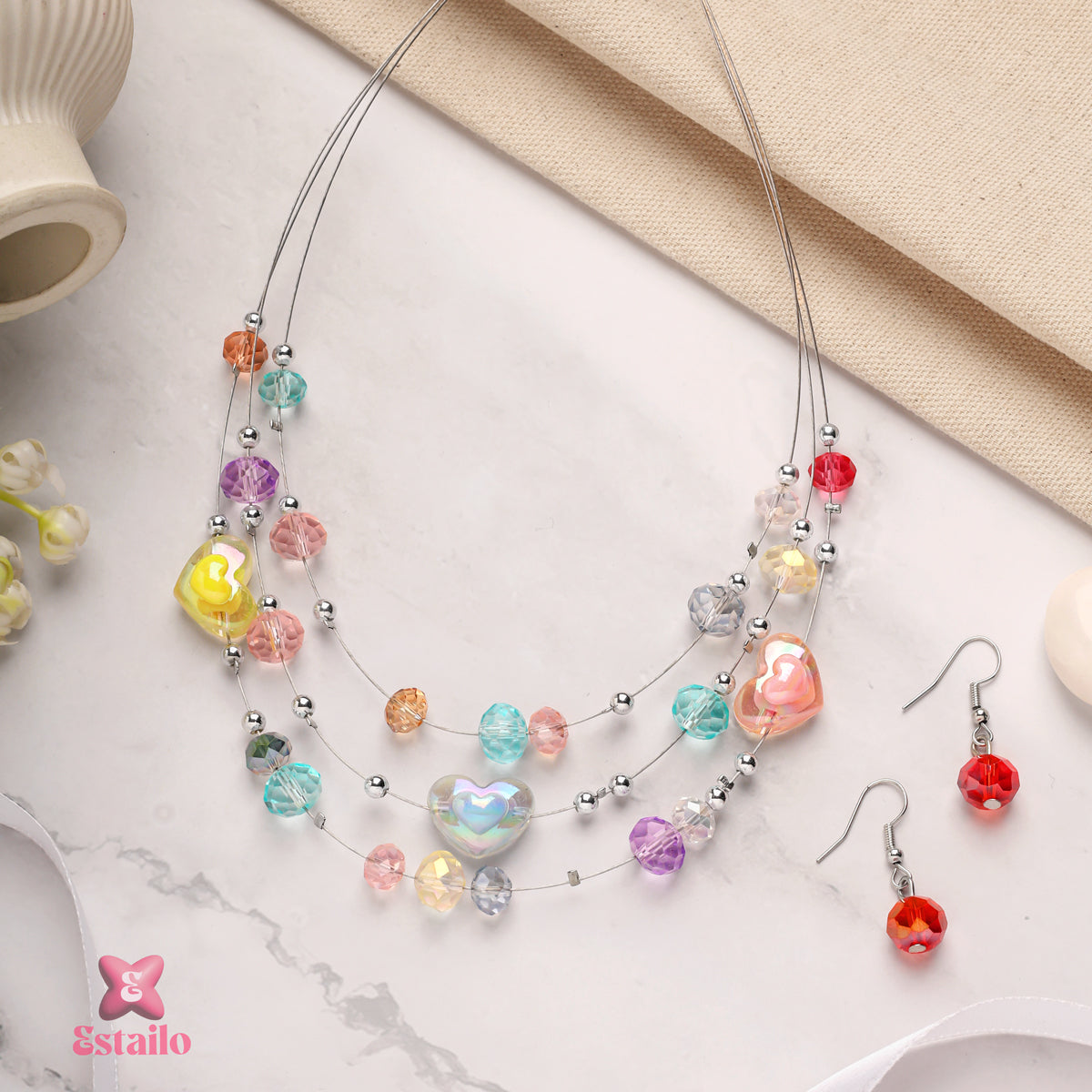 Rainbow Heart Necklace Set