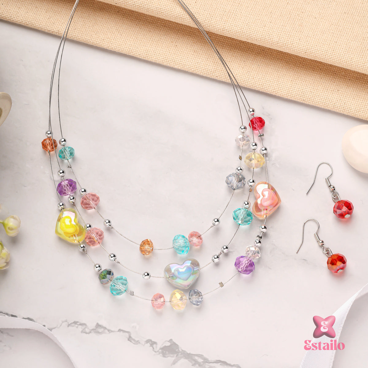 Rainbow Heart Necklace Set