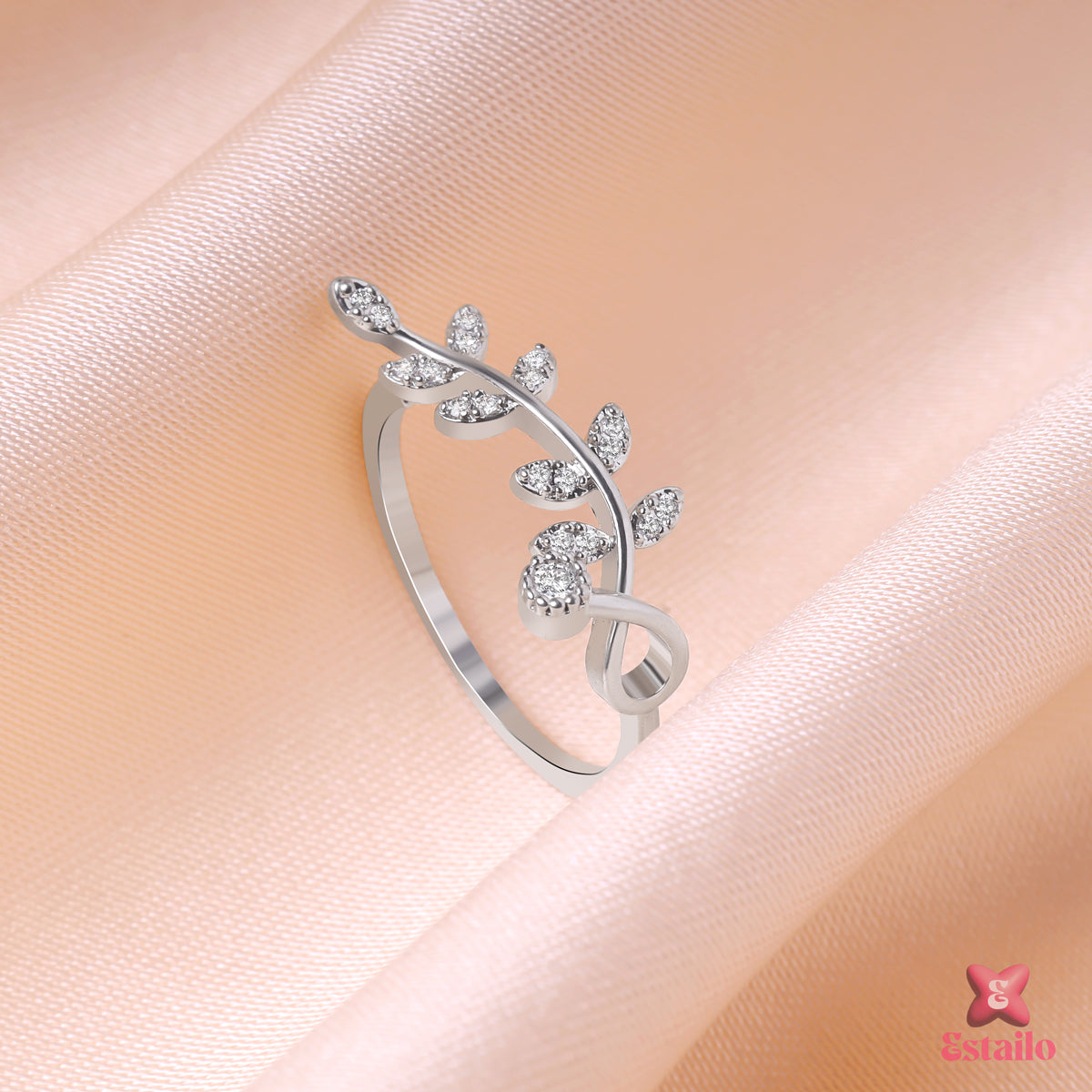 Silver Zircon Leaf Ring