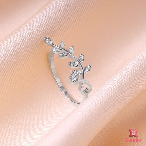 Silver Zircon Leaf Ring