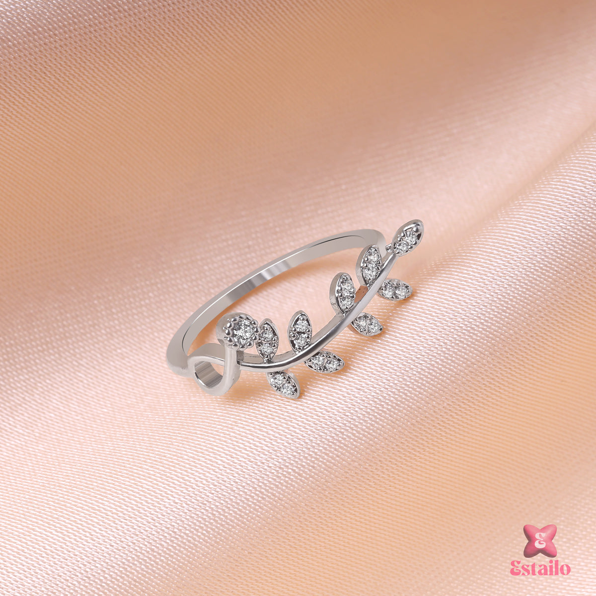 Silver Zircon Leaf Ring
