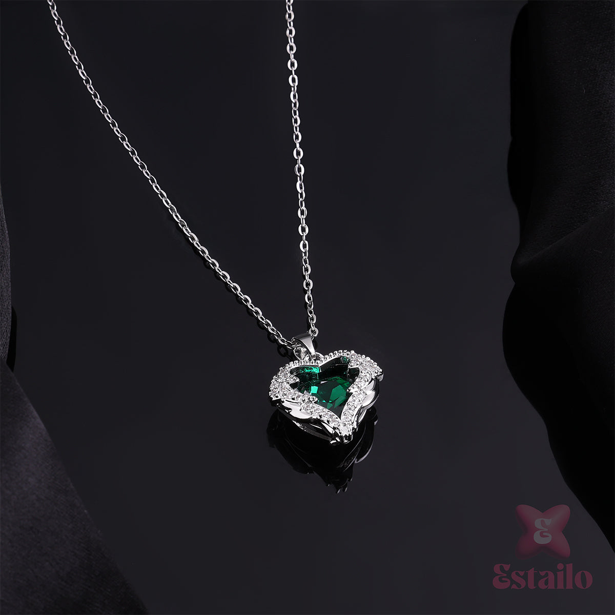 Silver Emerald Heart Necklace