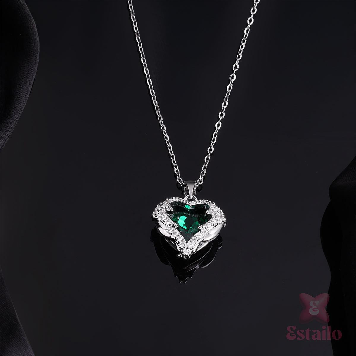Silver Emerald Heart Necklace