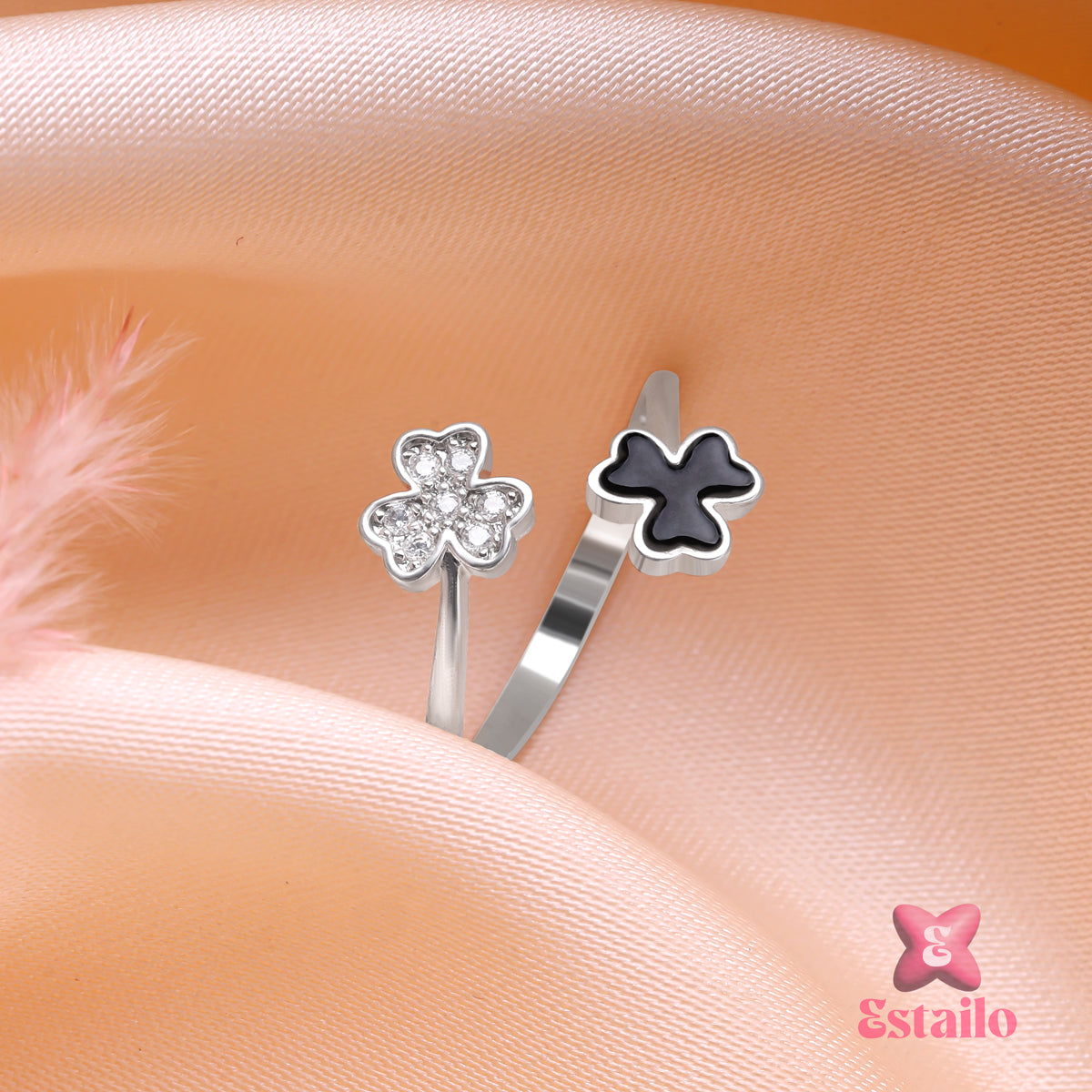 Midnight Sparkle Clover Ring