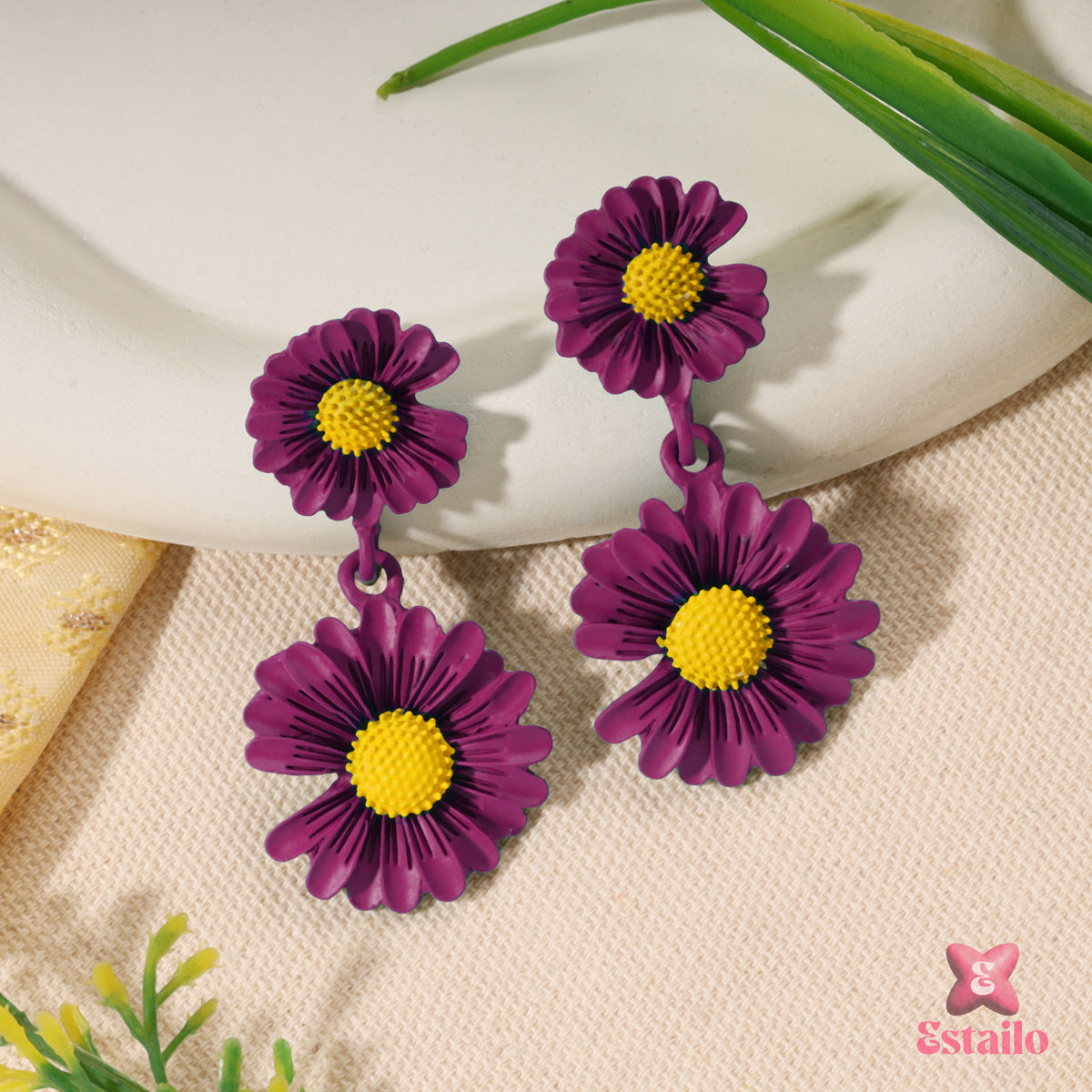 Violet Daisy Drops Earrings