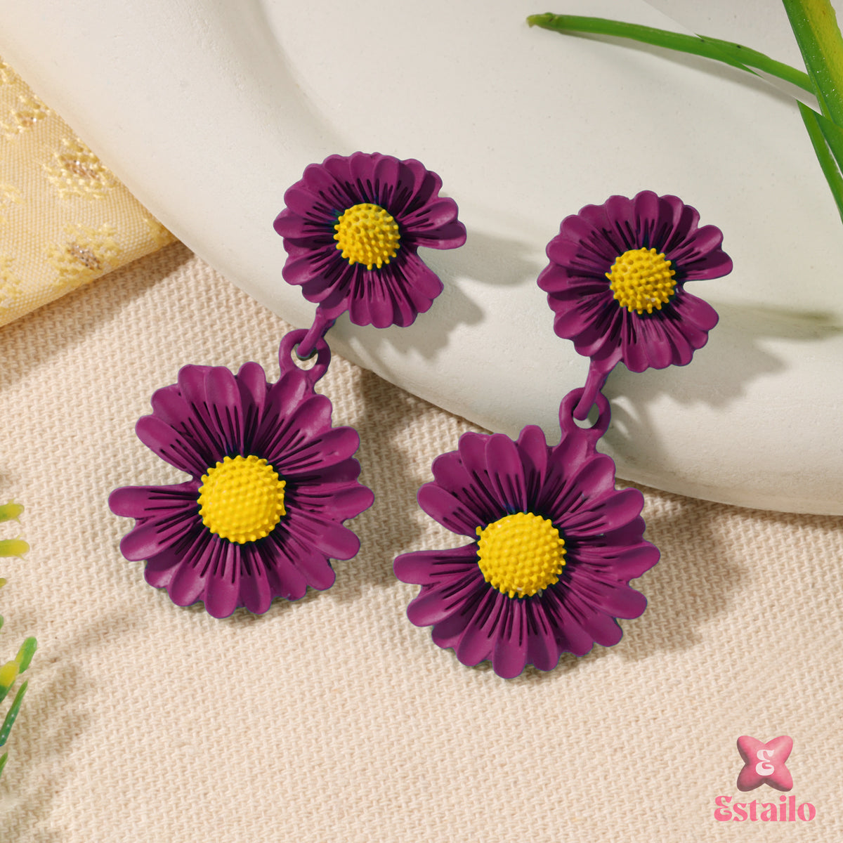 Violet Daisy Drops Earrings