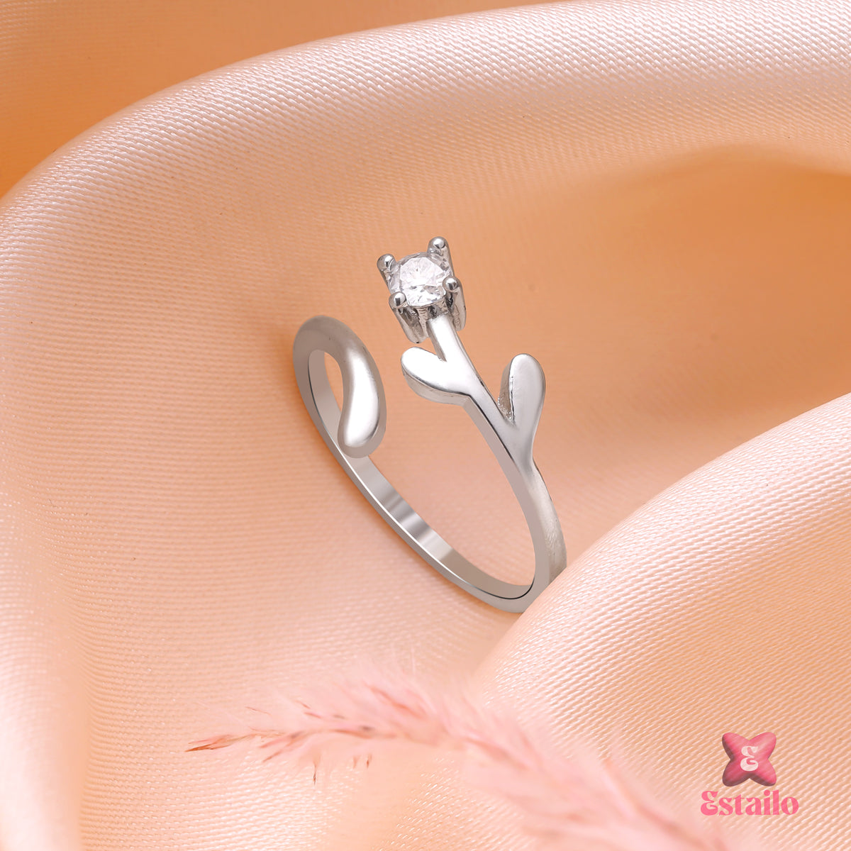 Silver Gilded Leaf Ring