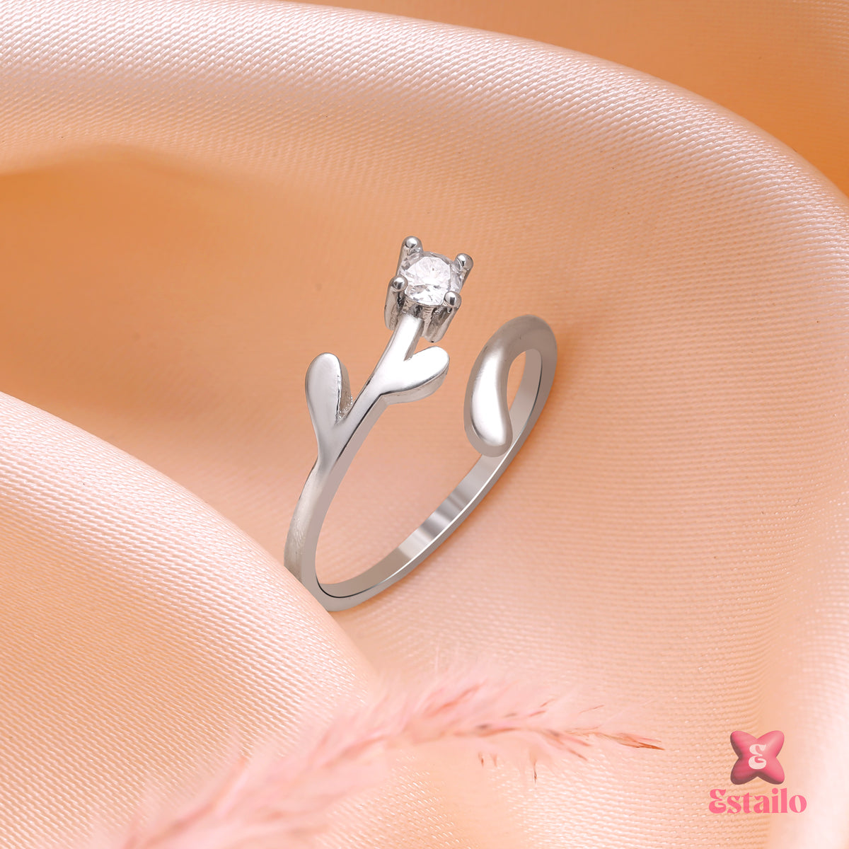 Silver Gilded Leaf Ring