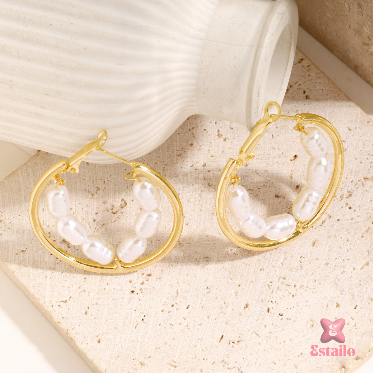 Golden Embrace Pearl Earrings