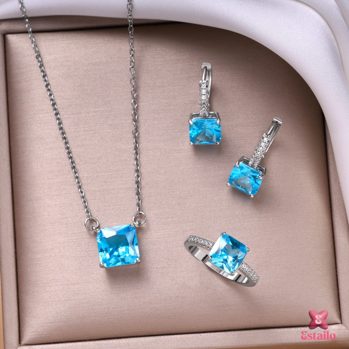 Blue Gemstone Pendant Necklace Set
