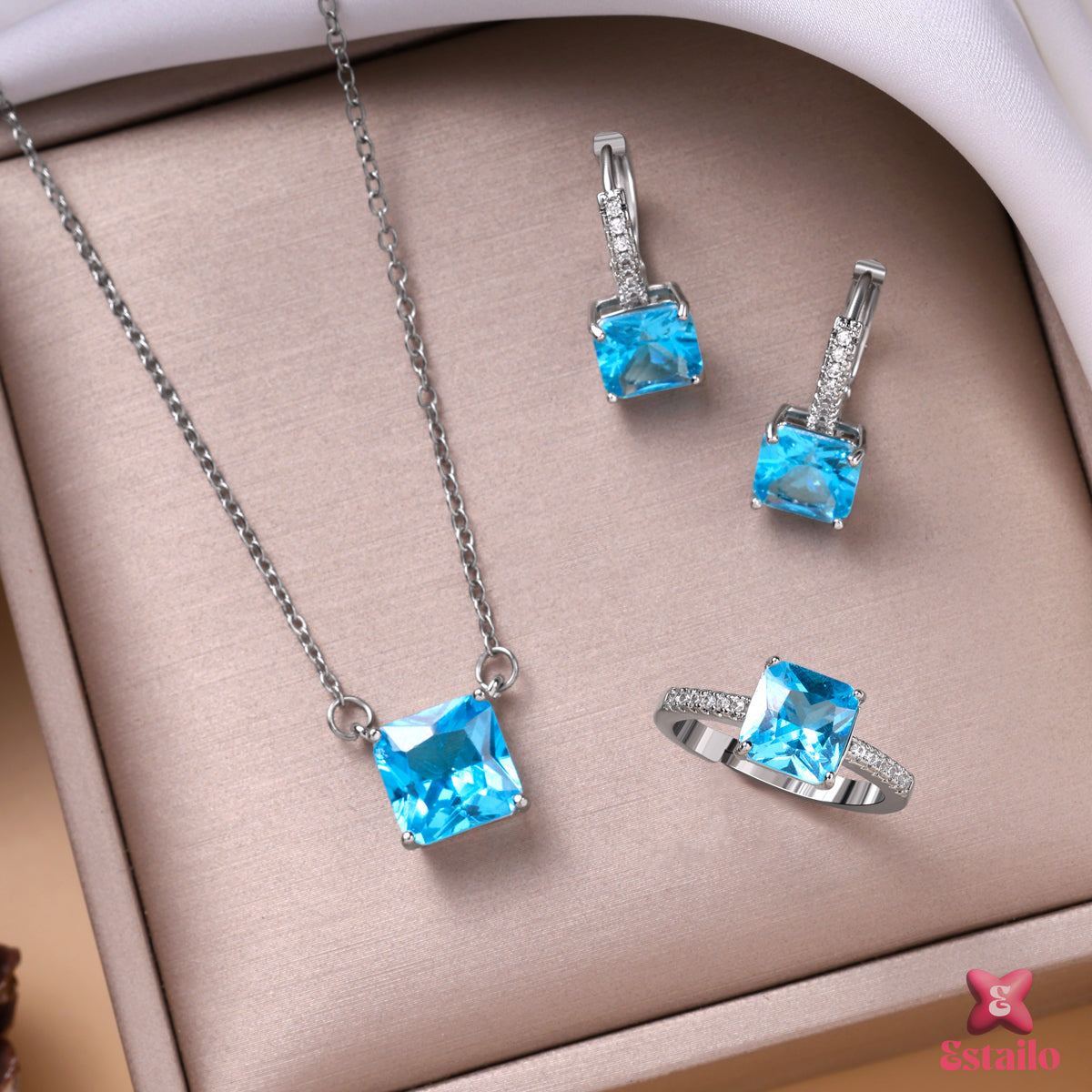 Blue Gemstone Pendant Necklace Set