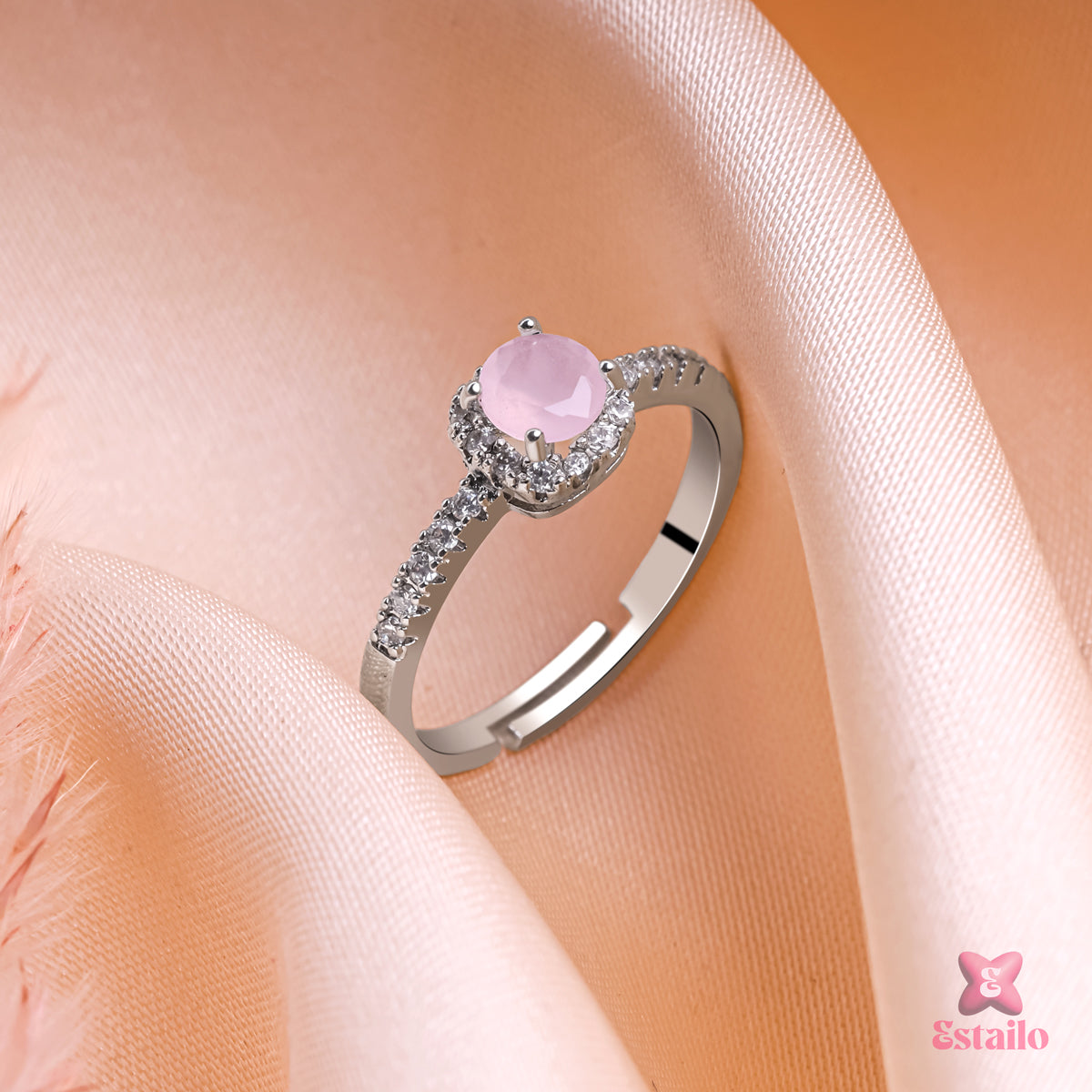 Pink Quartz Halo Ring