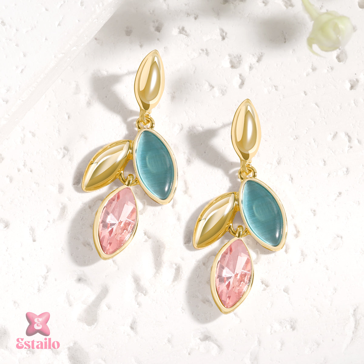 Petal Pink & Teal Drops Earrings