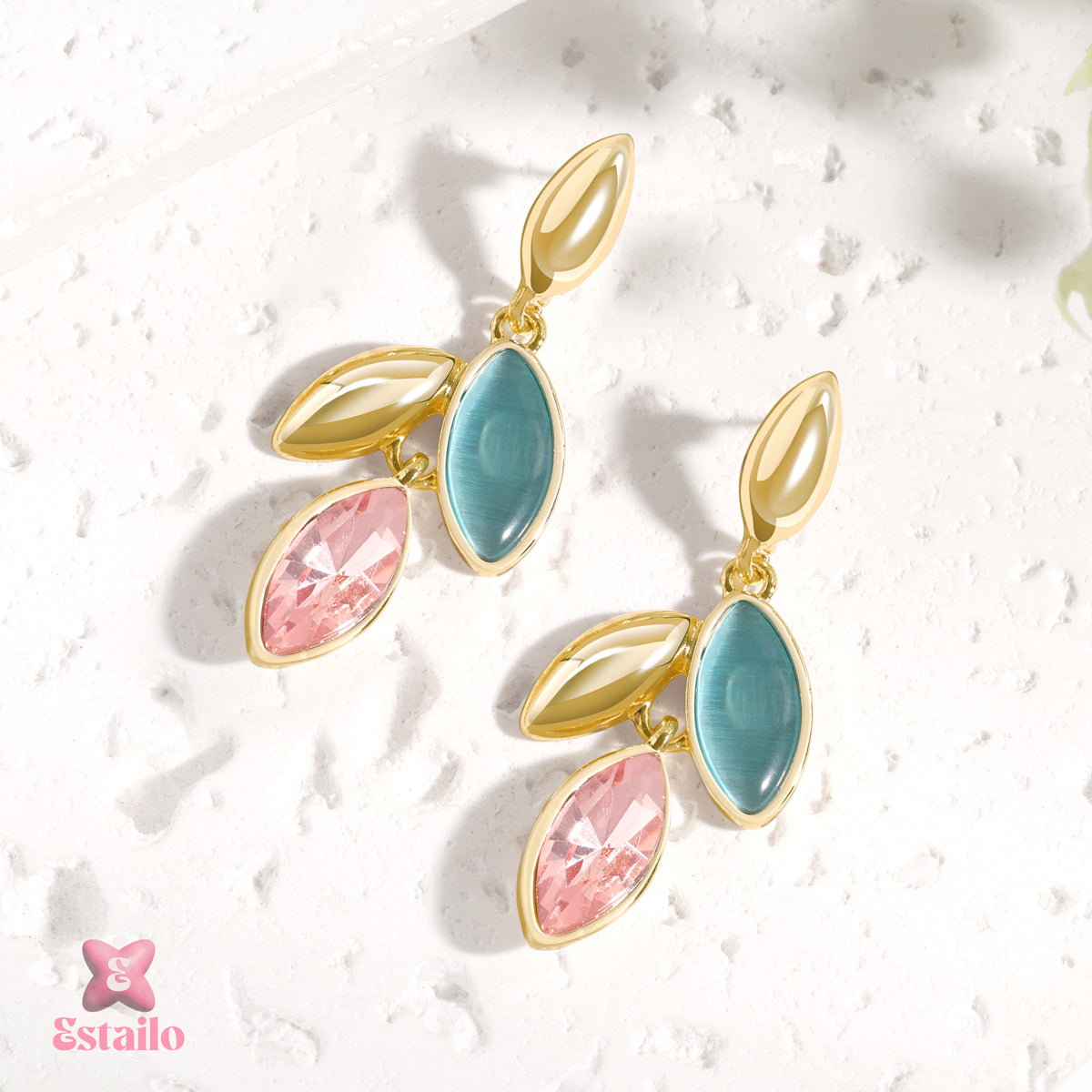 Petal Pink & Teal Drops Earrings