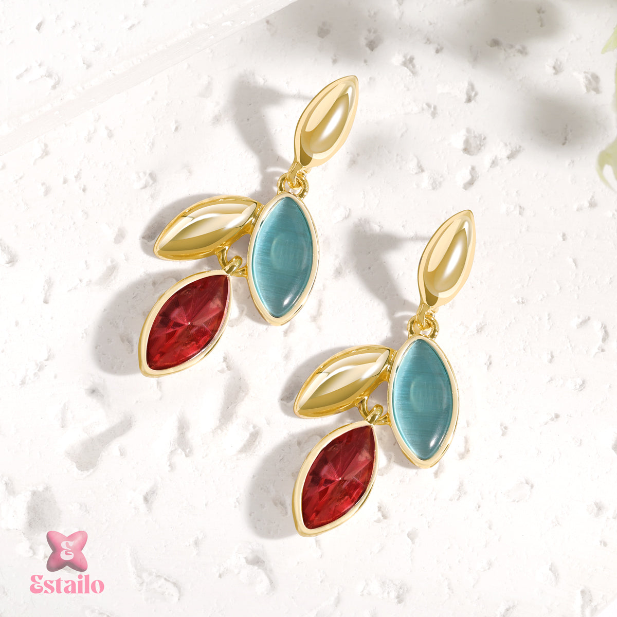 Aqua & Rouge Teardrops Earrings