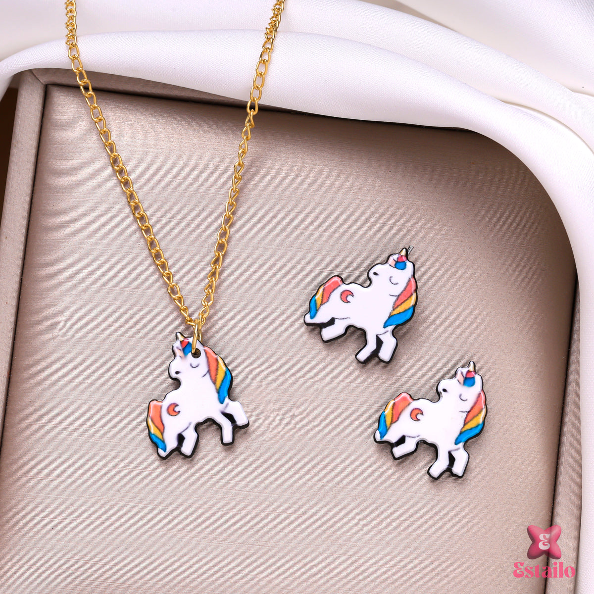 Rainbow Enamel Unicorn Necklace Set