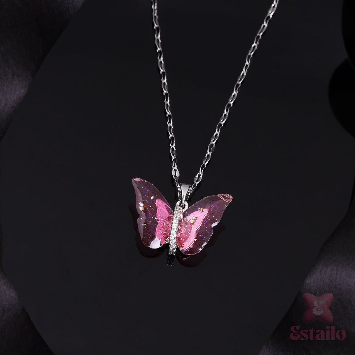 Enchanted Pink Butterfly Necklace