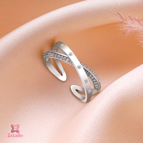 Silver Criss-Cross Sparkle Ring