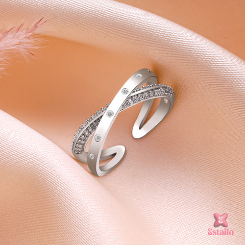 Silver Criss-Cross Sparkle Ring