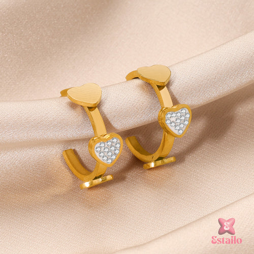 Dual Heart Glamour Hoops Earrings