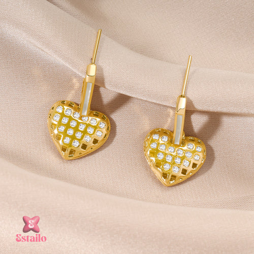 Pave Heart Drop Earrings