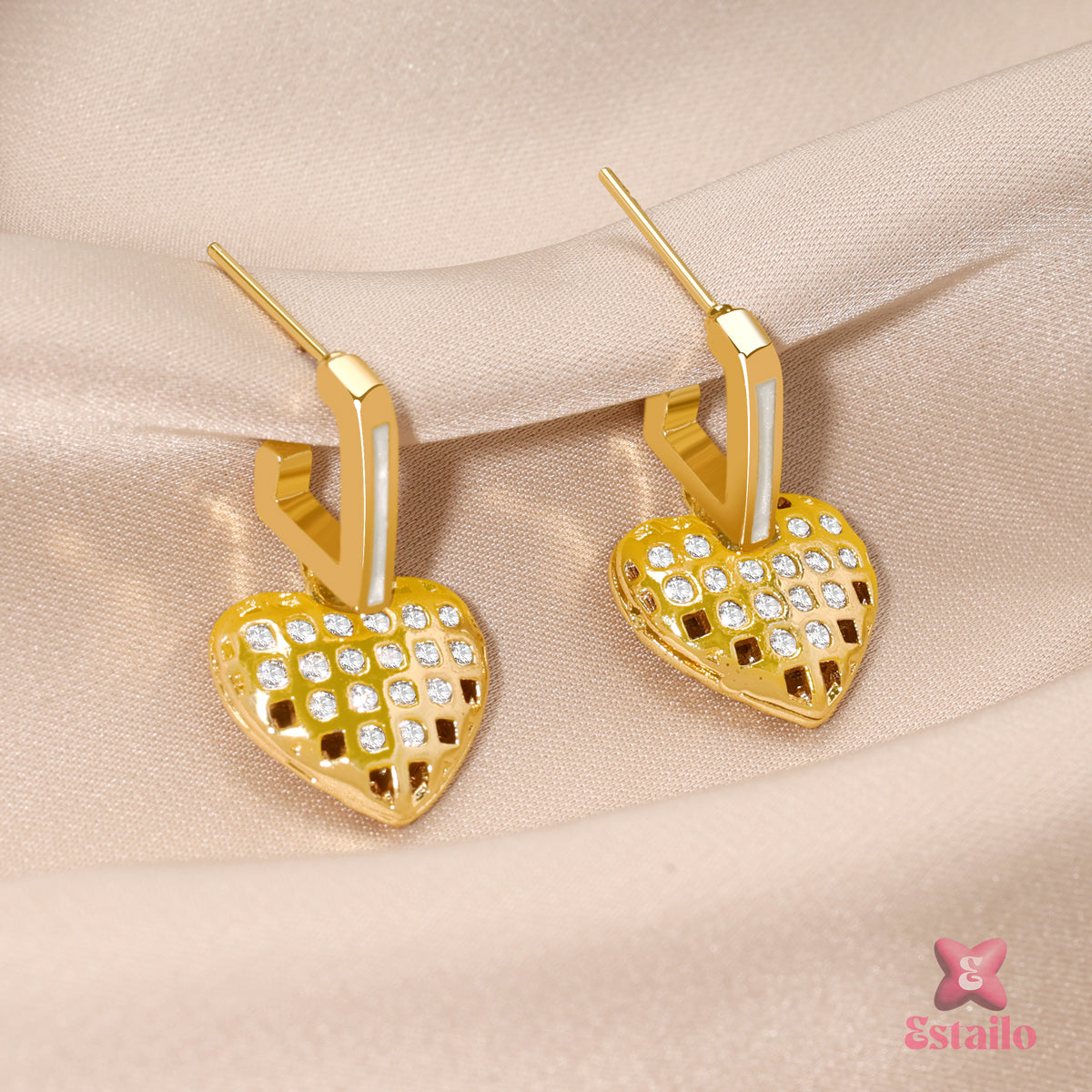 Pave Heart Drop Earrings