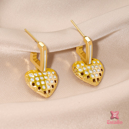 Pave Heart Drop Earrings