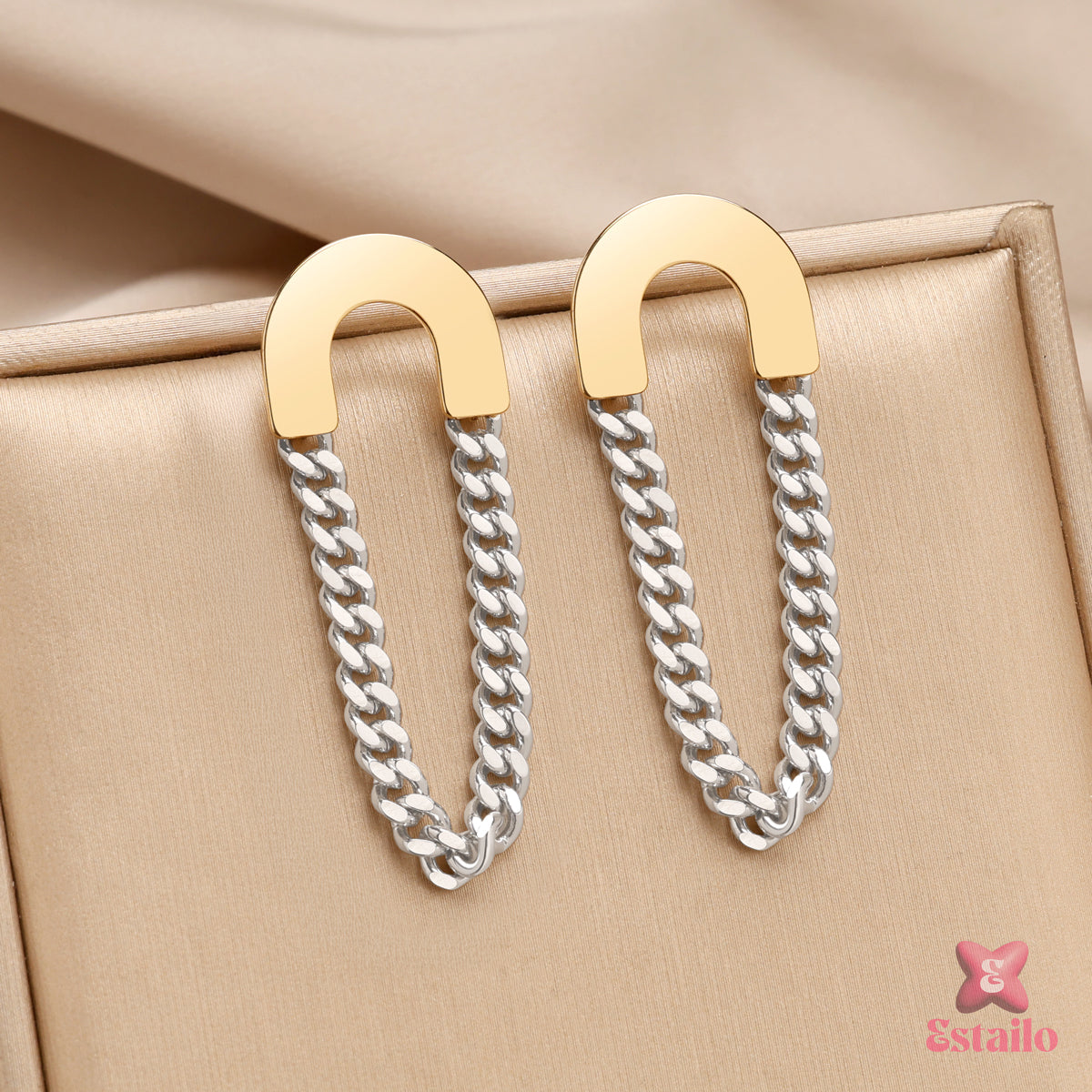 Curved Bar Chain Drop Earrings
