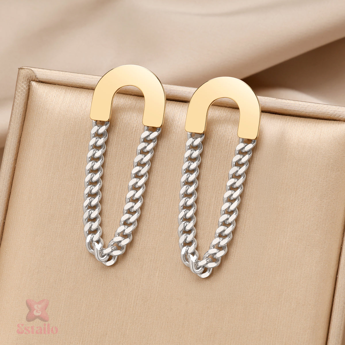 Curved Bar Chain Drop Earrings