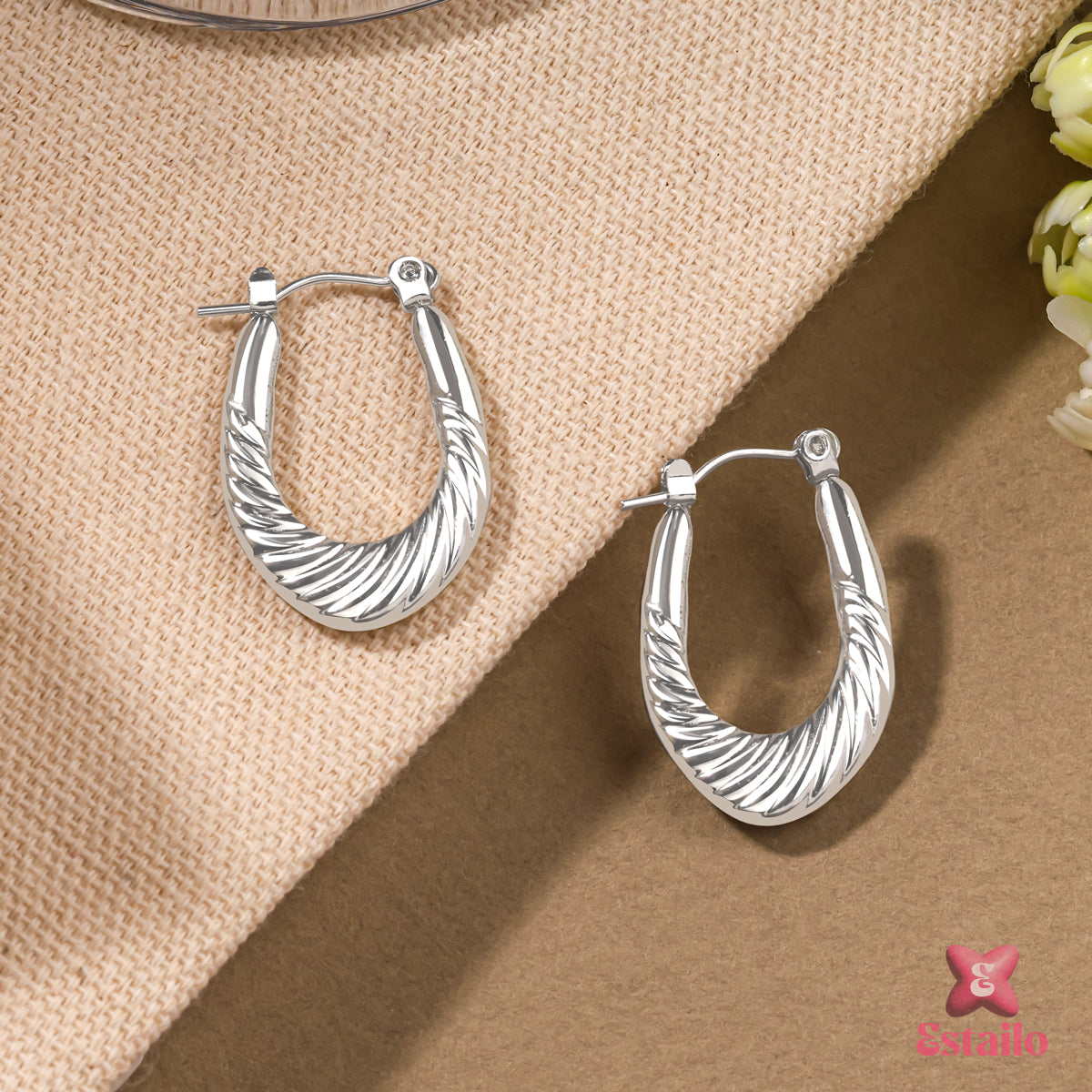 Sculpted Silver Hoops Earrings