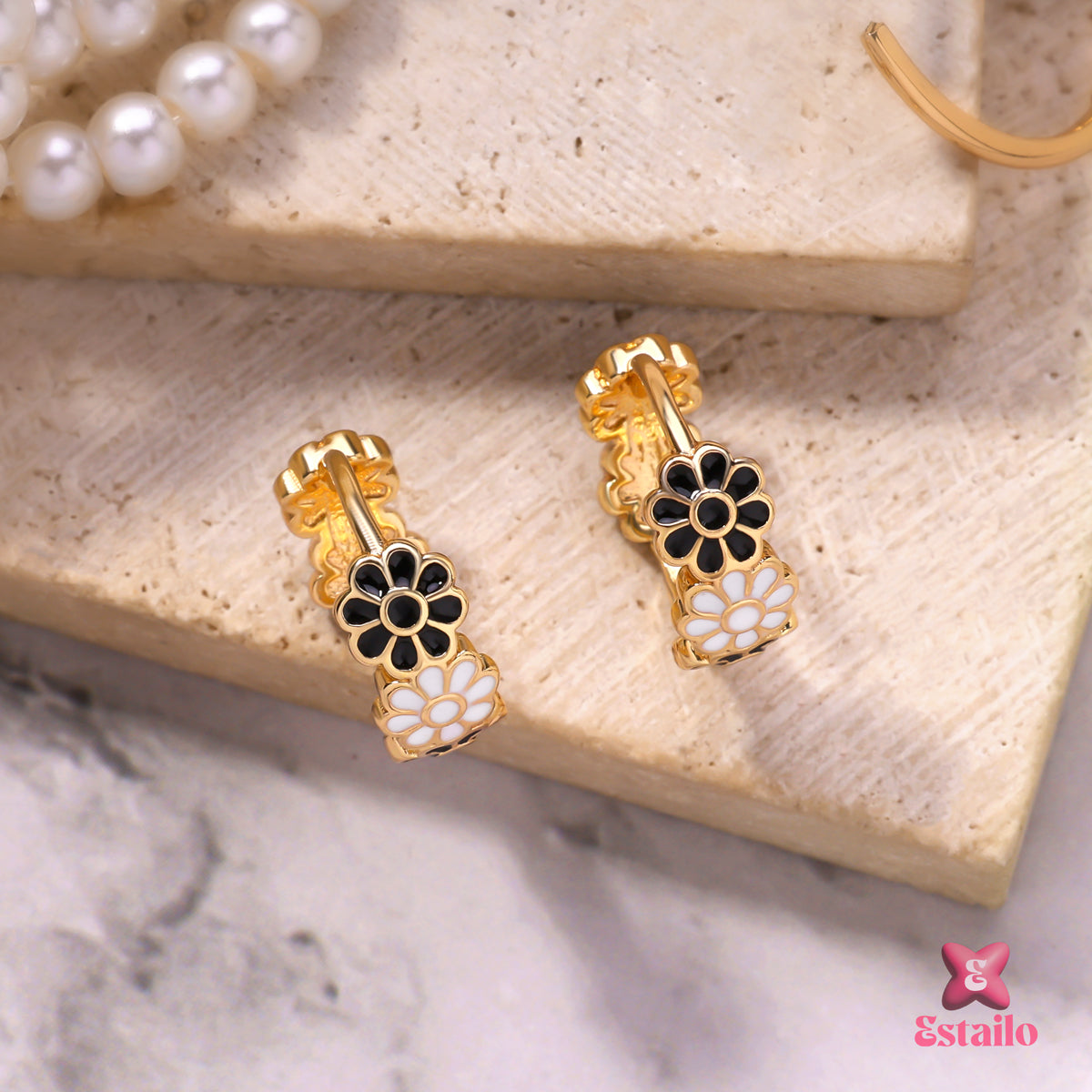 Enamel Flower Hoop Earrings