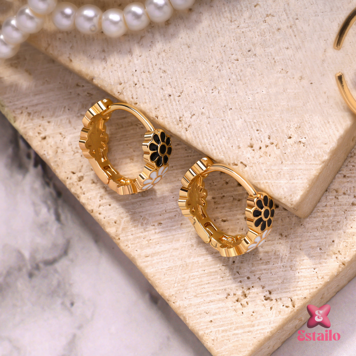 Enamel Flower Hoop Earrings