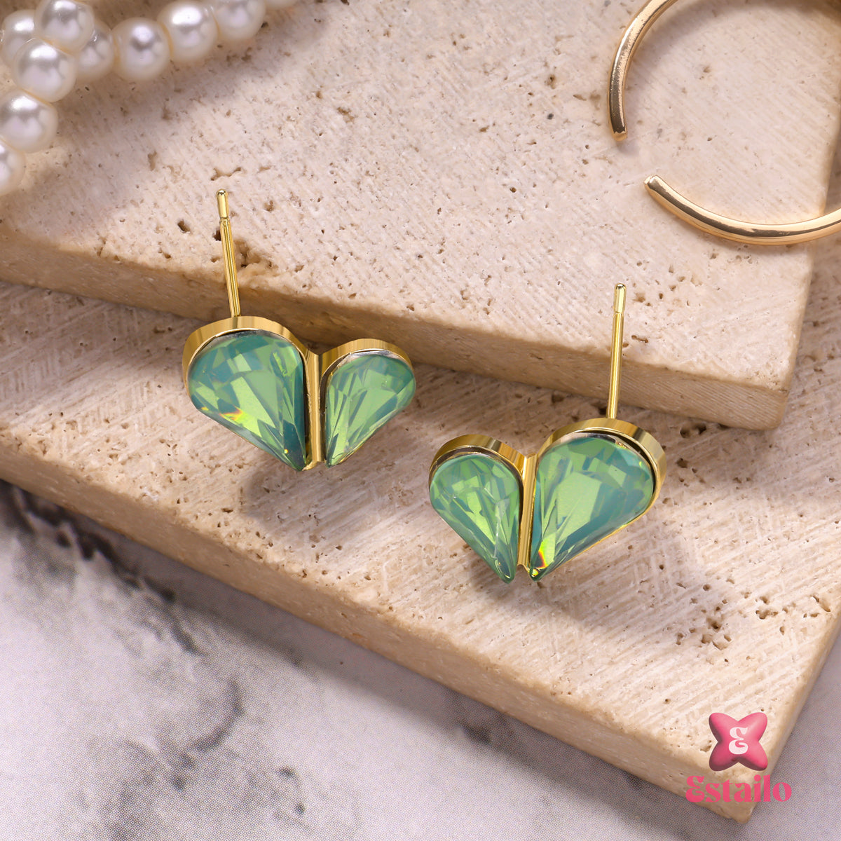 Emerald Heart Studs Earring