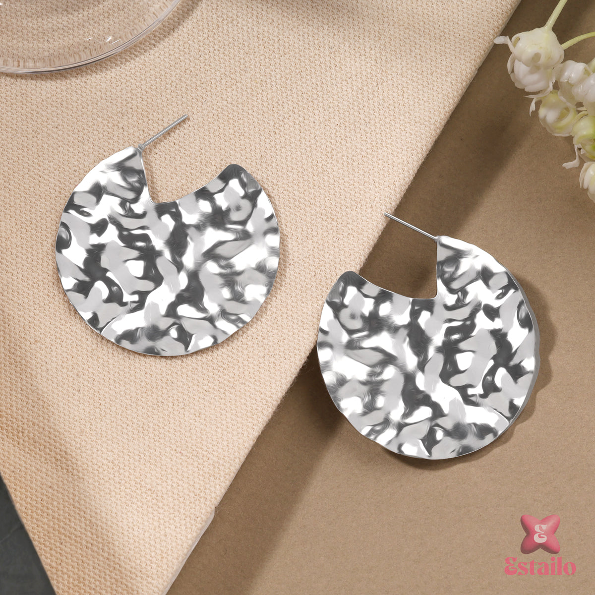 Silver Ripple Hoops Earrings