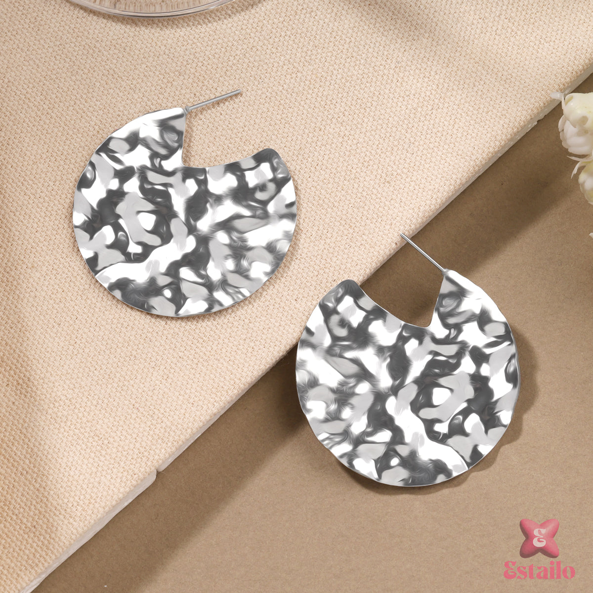 Silver Ripple Hoops Earrings