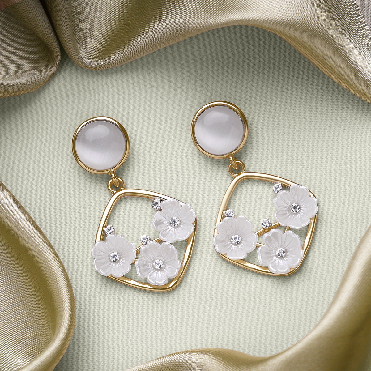 Moonstone Petal Dangles Earrings