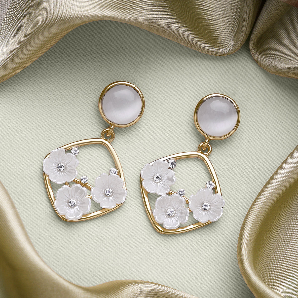 Moonstone Petal Dangles Earrings