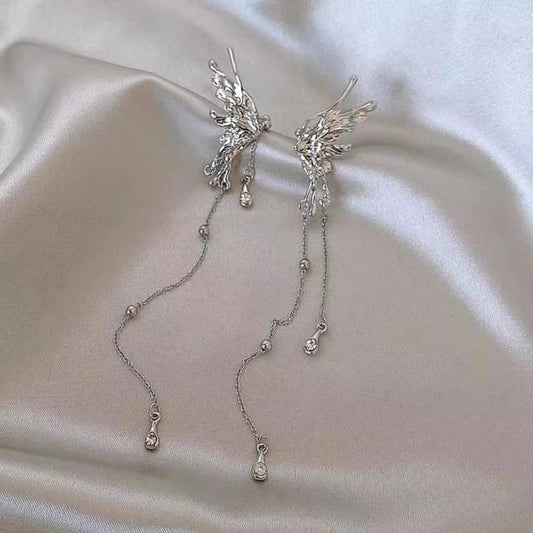 Social Butterfly Silver Long Chain Earrings