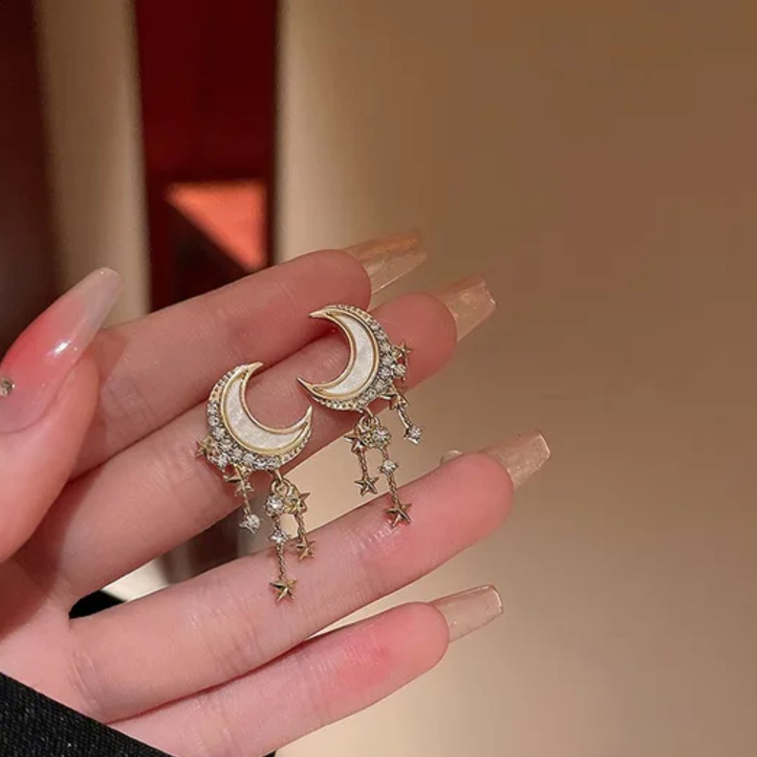 Over The Moon Star Chain Earrings