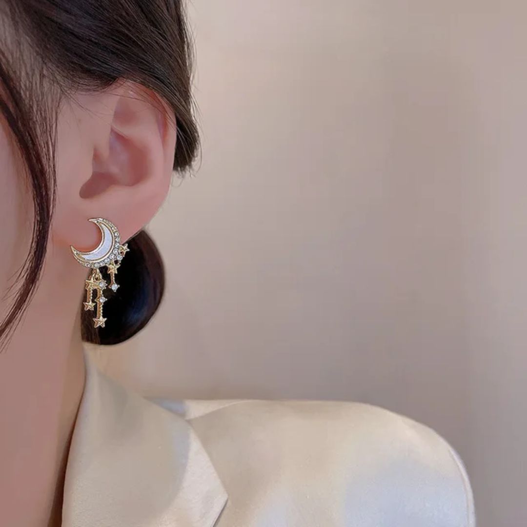 Over The Moon Star Chain Earrings