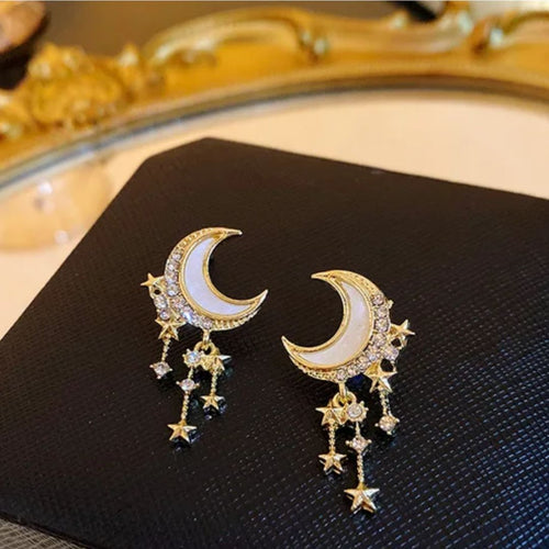Over The Moon Star Chain Earrings