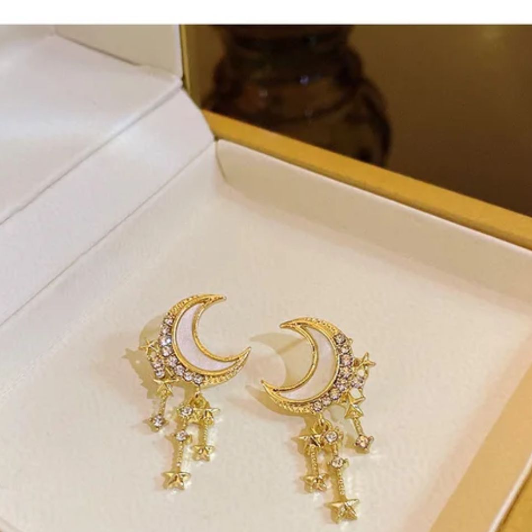 Over The Moon Star Chain Earrings