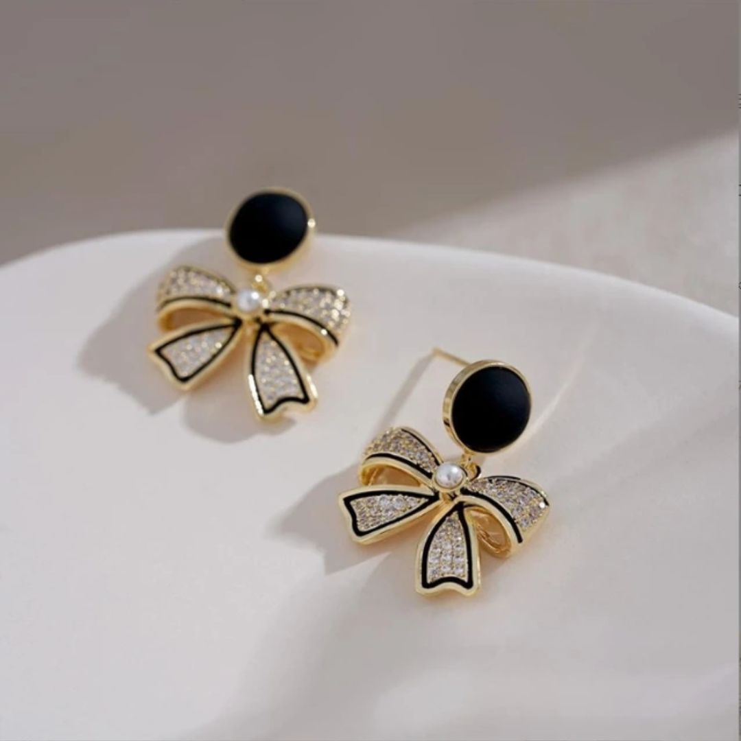 Bling Blogger Bow Earrings ( Black )