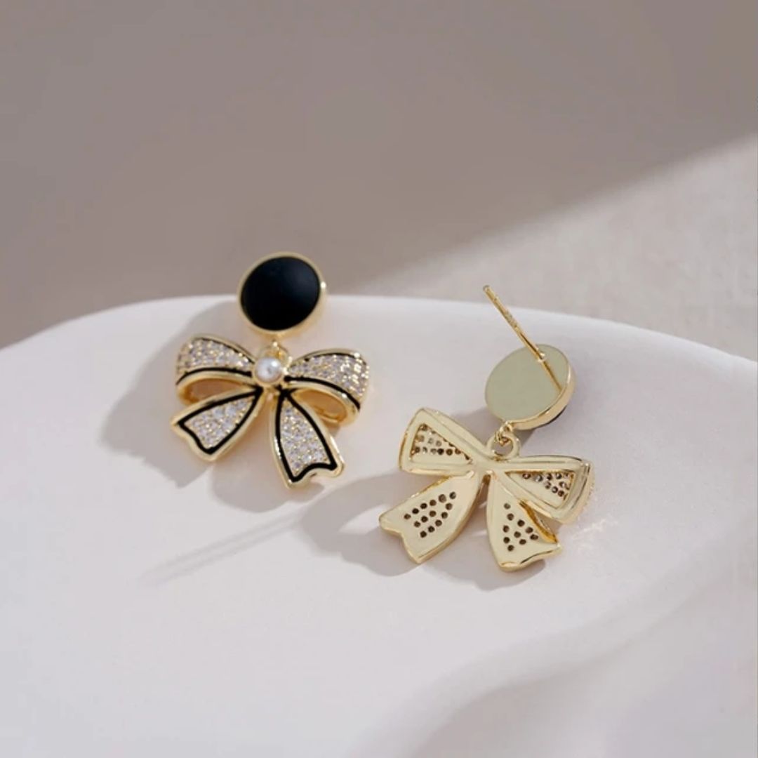 Bling Blogger Bow Earrings ( Black )