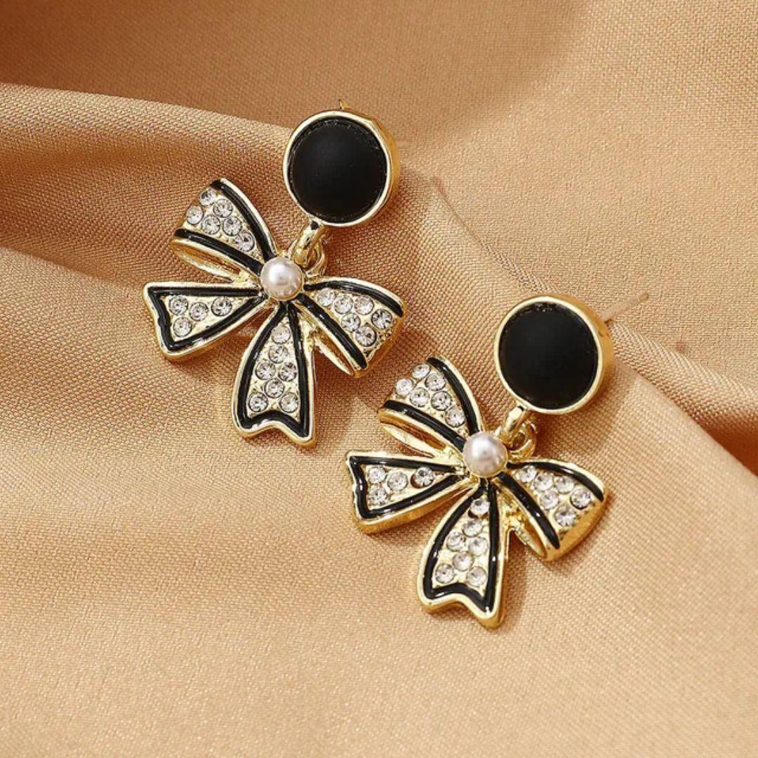 Bling Blogger Bow Earrings ( Black )